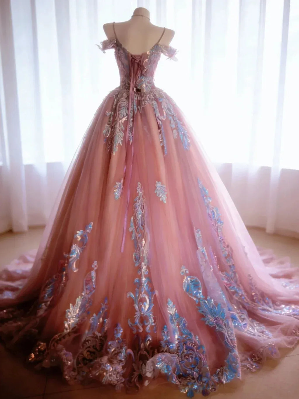 Magical Off Shoulder Spaghetti Strap Corset Ball Gown Wedding Dress
