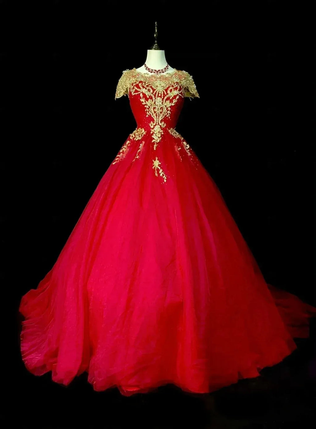 Magnificent Ball Gown Off-The-Shoulder Cap Sleeve Sheer Back Floor-Length Wedding Dress