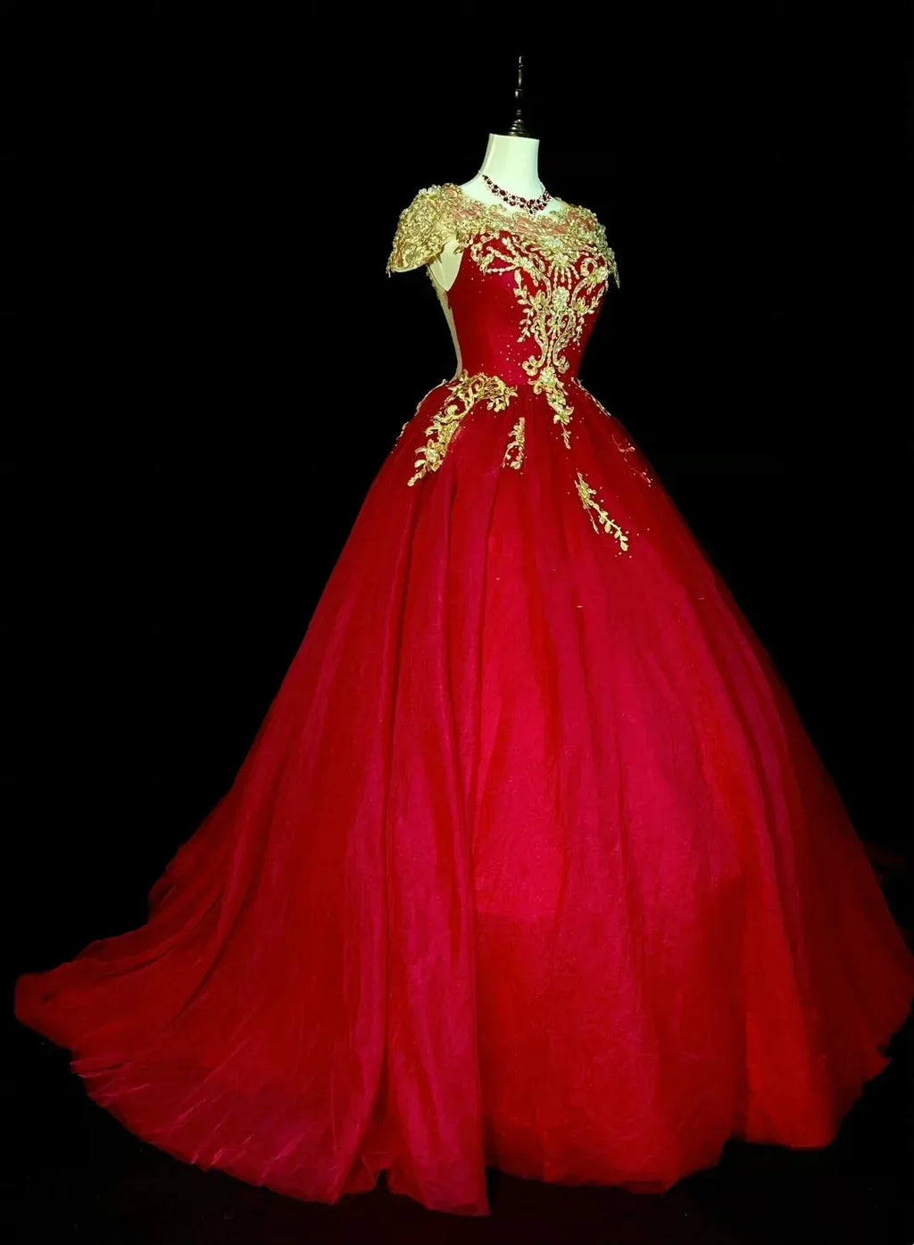 Magnificent Ball Gown Off-The-Shoulder Cap Sleeve Sheer Back Floor-Length Wedding Dress