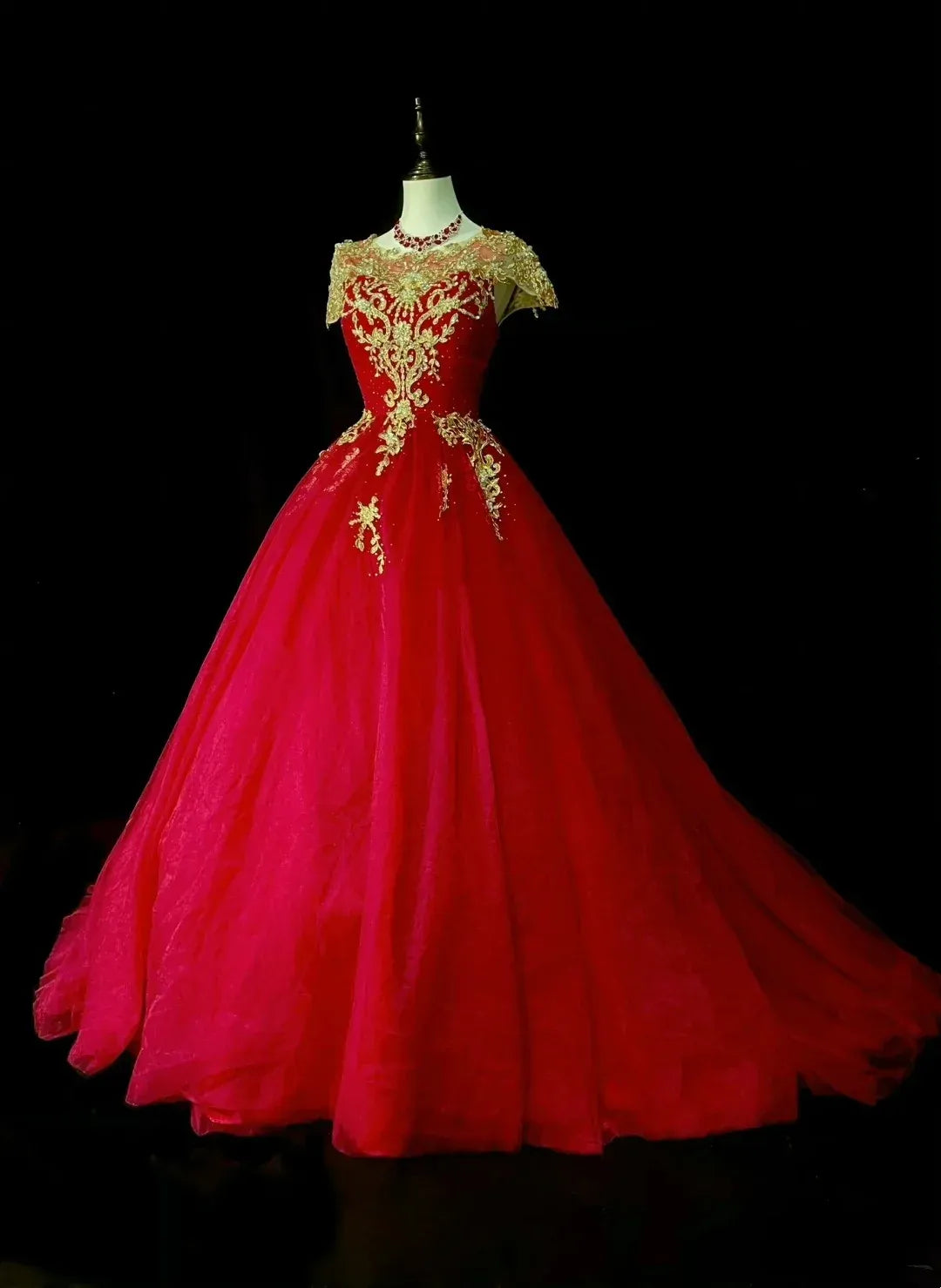 Magnificent Ball Gown Off-The-Shoulder Cap Sleeve Sheer Back Floor-Length Wedding Dress