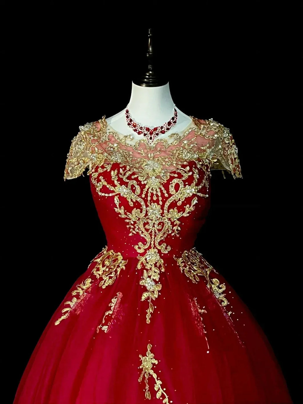 Magnificent Ball Gown Off-The-Shoulder Cap Sleeve Sheer Back Floor-Length Wedding Dress