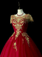 Magnificent Ball Gown Off-The-Shoulder Cap Sleeve Sheer Back Floor-Length Wedding Dress