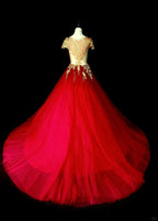 Magnificent Ball Gown Off-The-Shoulder Cap Sleeve Sheer Back Floor-Length Wedding Dress