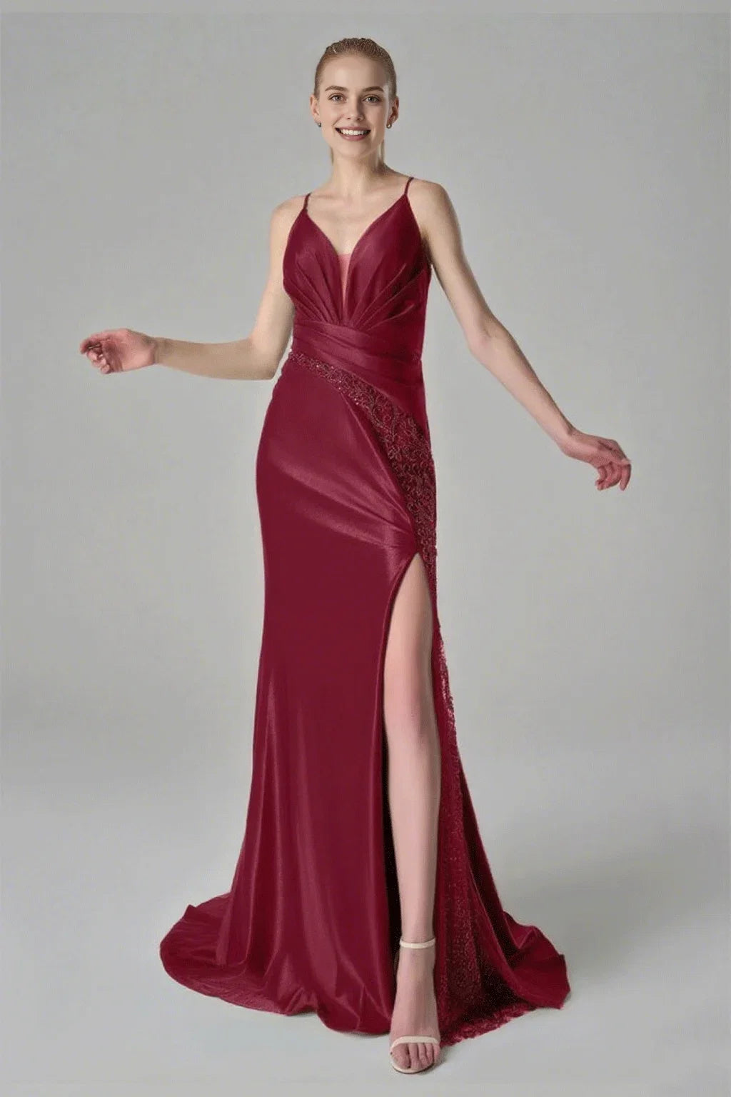 Mermaid V-Neck Floor Length Spaghetti Straps Prom Dresses Sleeveless Cheap Glitter Evening Party Dresses