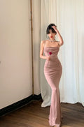 Mermaid Prom Dress With Cowl Neck Spaghetti Straps Ruched Bodice Dusty Pink Chic For Prom Night Shoppers
