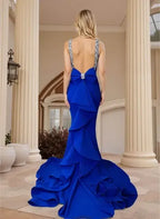Mermaid Prom Dress With Halter Neck Beaded Bow Open Back For Glamorous Prom Queens Sweep Train