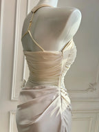 Mermaid Halter Neck Prom Dress With Beaded Ruched Chiffon Bodice And Cascading Chains Ivory For Senior Prom