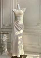 Mermaid Halter Neck Prom Dress With Beaded Ruched Chiffon Bodice And Cascading Chains Ivory For Senior Prom