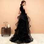 Mermaid Halter Neck Prom Dress With Sparkling Tulle Sequins Black Floor Length For Prom Night