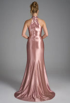 Mermaid Halter Neckline Elegant Floor Length Prom Clothes Strapless Sleeveless Simple Strapless Prom Dresses for Women With Slit