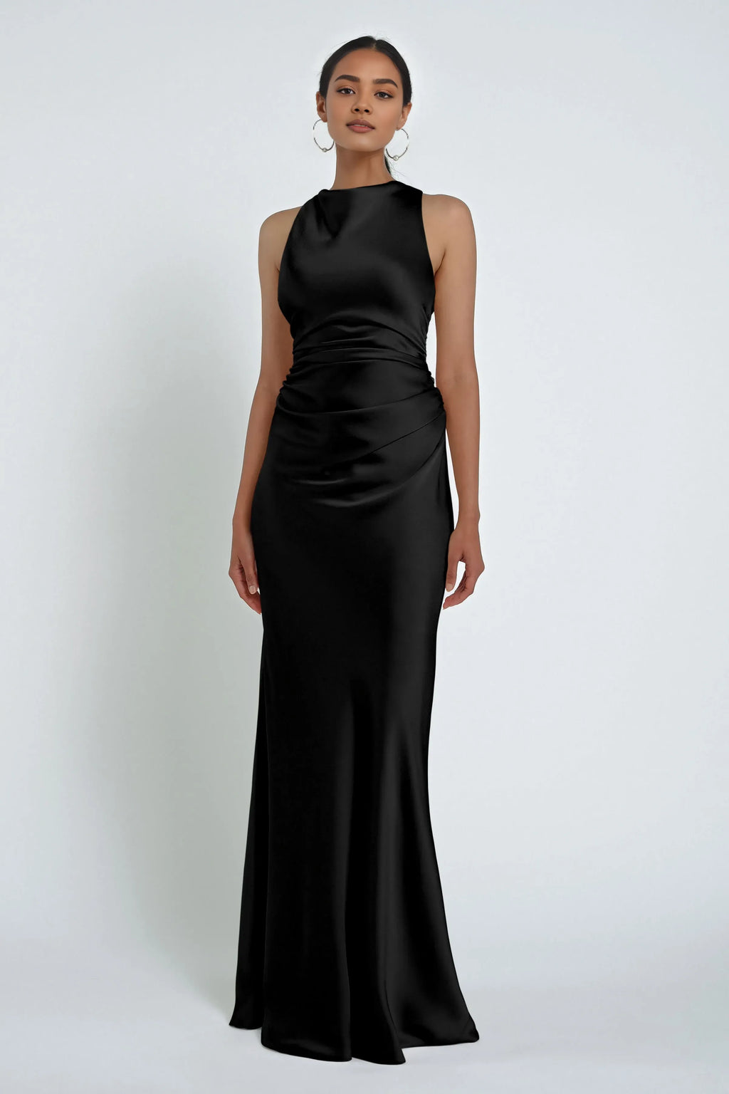 Mermaid High Neck Cold Shoulder Tiered Sleeveless Discount Floor Length Prom Dresses No Slit Simple Strapless Prom Dresses
