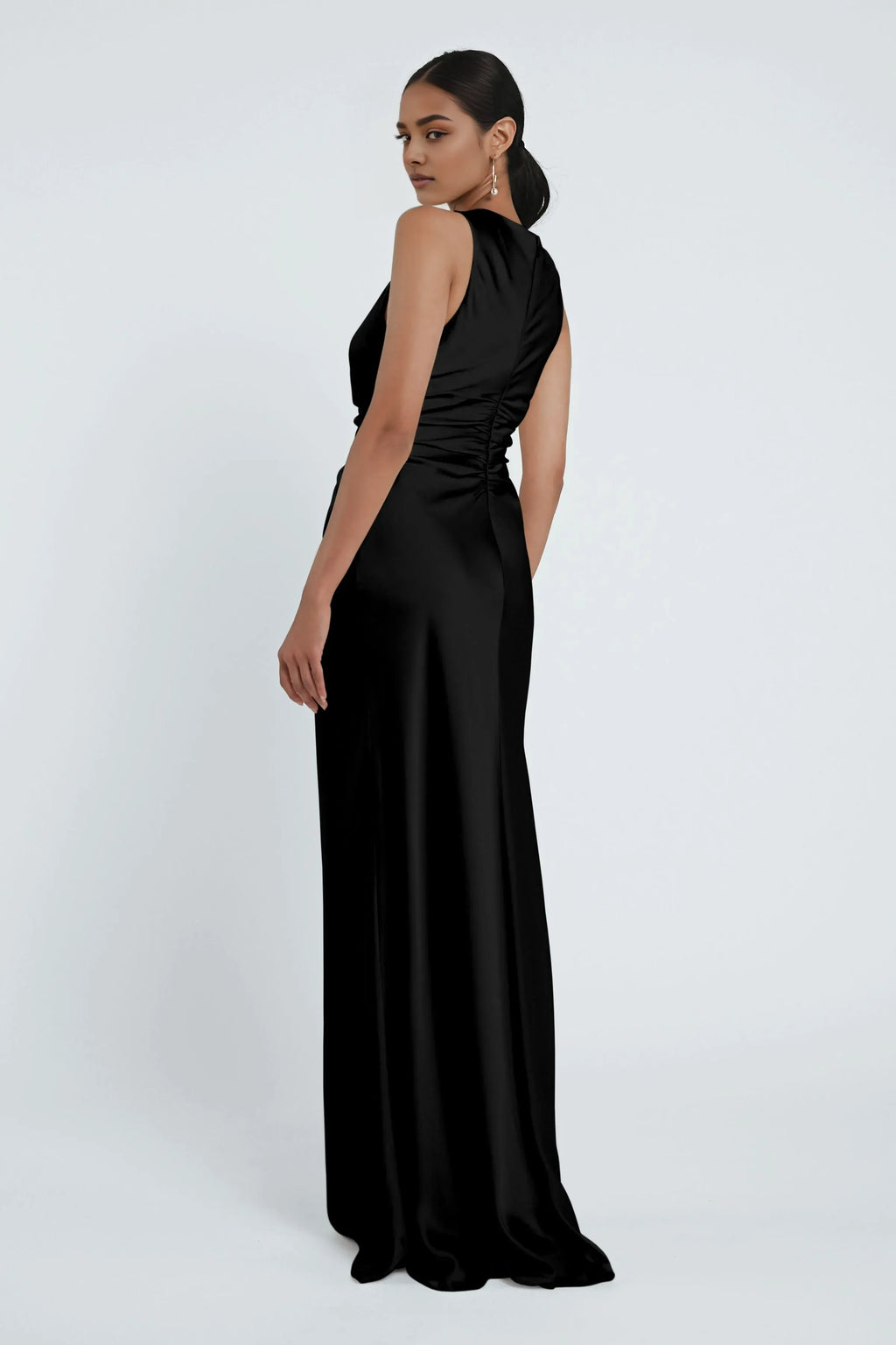 Mermaid High Neck Cold Shoulder Tiered Sleeveless Discount Floor Length Prom Dresses No Slit Simple Strapless Prom Dresses