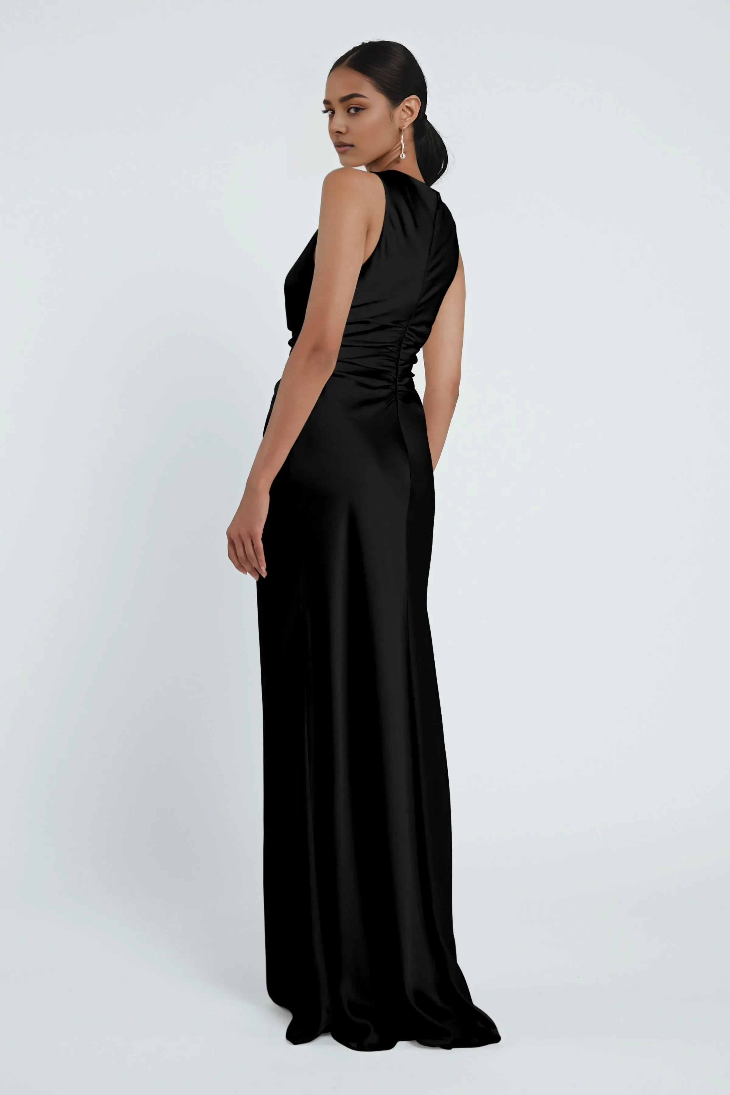 Mermaid High Neck Cold Shoulder Tiered Sleeveless Discount Floor Length Prom Dresses No Slit Simple Strapless Prom Dresses