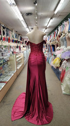 Mermaid Prom Dress With Beaded Corset Bodice Off Shoulder Satin Burgundy Gown For Prom Night