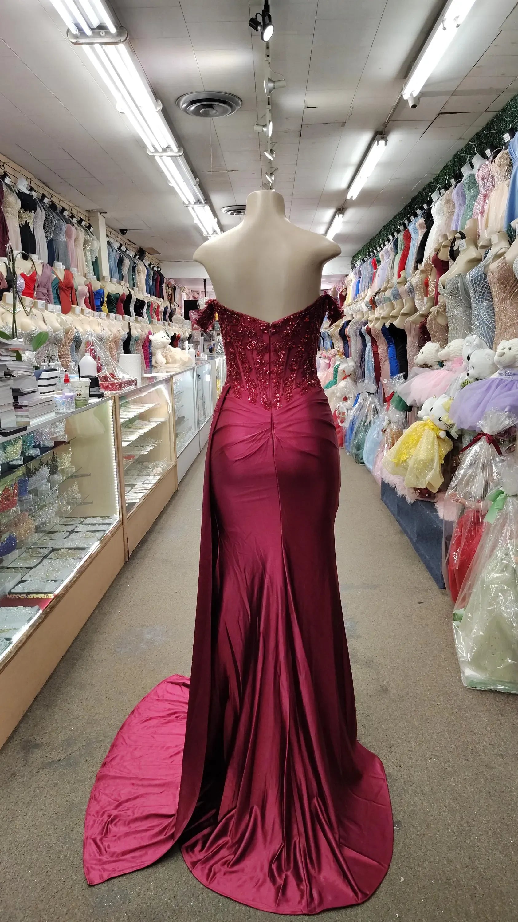 Mermaid Prom Dress With Beaded Corset Bodice Off Shoulder Satin Burgundy Gown For Prom Night