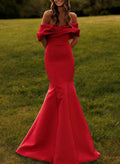 Mermaid Prom Dress Off Shoulder Satin Draped Bodice Red Maxi For Prom Goers Glamorous Formal Event