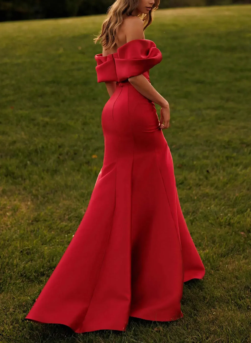 Mermaid Prom Dress Off Shoulder Satin Draped Bodice Red Maxi For Prom Goers Glamorous Formal Event