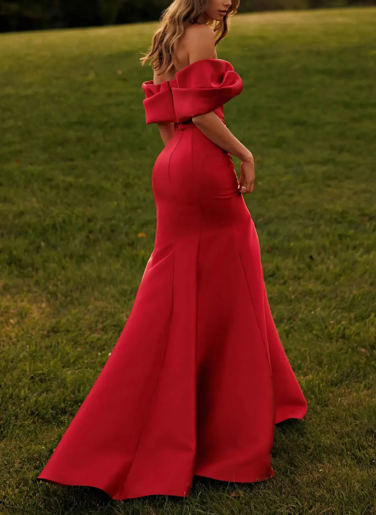 Mermaid Prom Dress Off Shoulder Satin Draped Bodice Red Maxi For Prom Goers Glamorous Formal Event