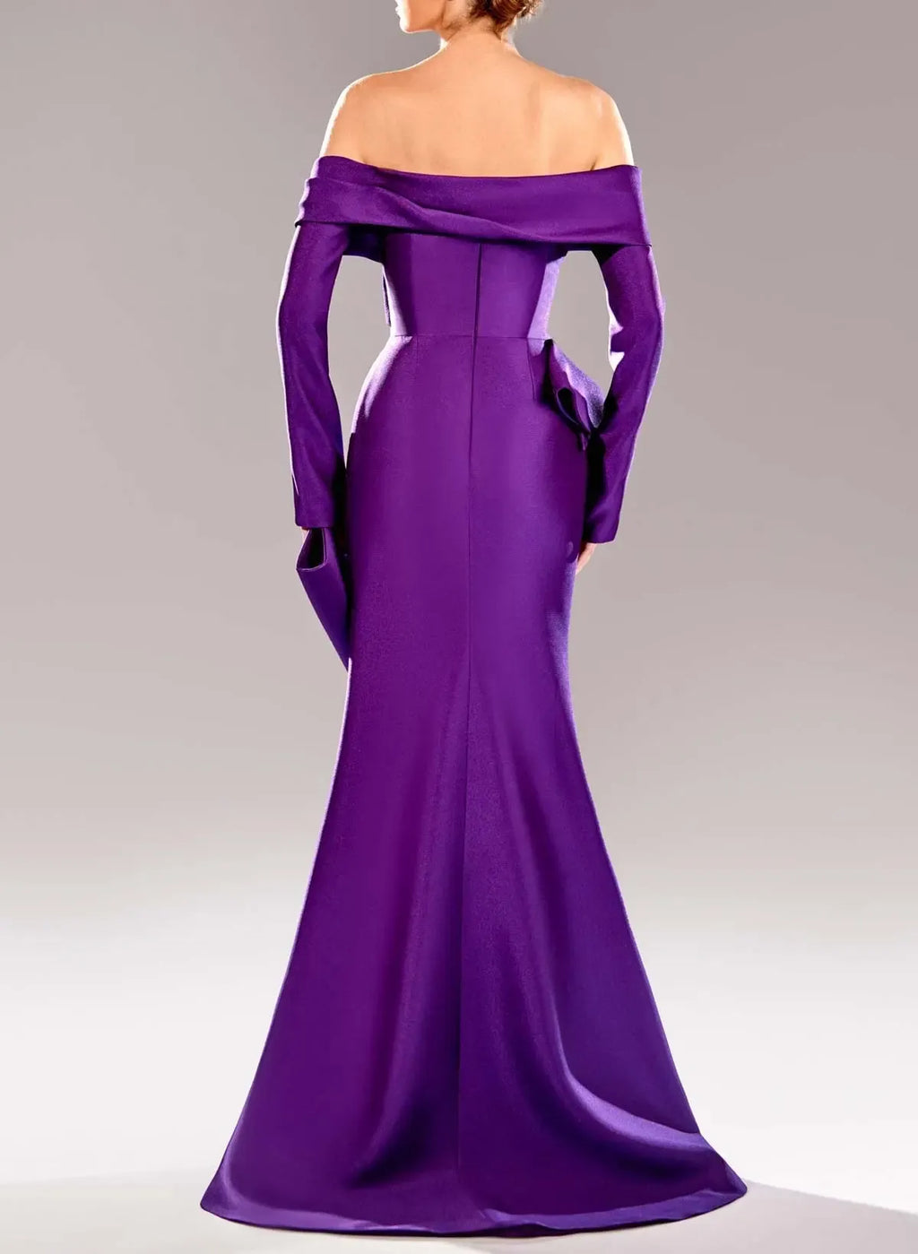 Mermaid Off The Shoulder Prom Dress With Ruffle Satin Bodice Purple Long Sleeves For Formal Prom Night