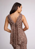 Mermaid Ruched Sequins Sweep Train Dress Sleeveless Solid Color Modern V Back Scoop Neck Ruffle Mother of the Bride Dress