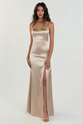 Mermaid Scoop Neck Spaghetti Straps Side Slit Hot Sale Bridesmaid Dresses for Women Sleeveless Affordable Strapless Prom Dresses