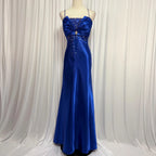 Mermaid Prom Dress Showstopping Spaghetti Strap Beaded Satin In Royal Blue Floor Length Handmade