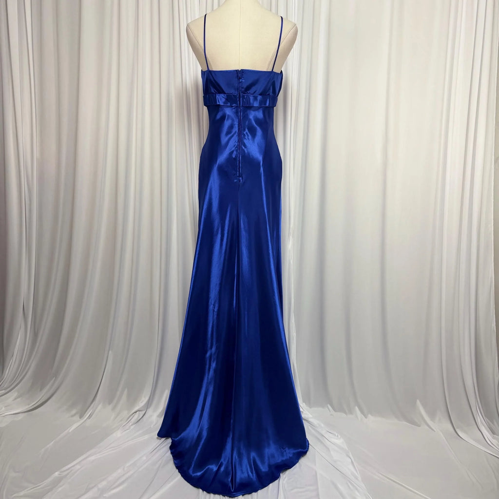 Mermaid Prom Dress Showstopping Spaghetti Strap Beaded Satin In Royal Blue Floor Length Handmade