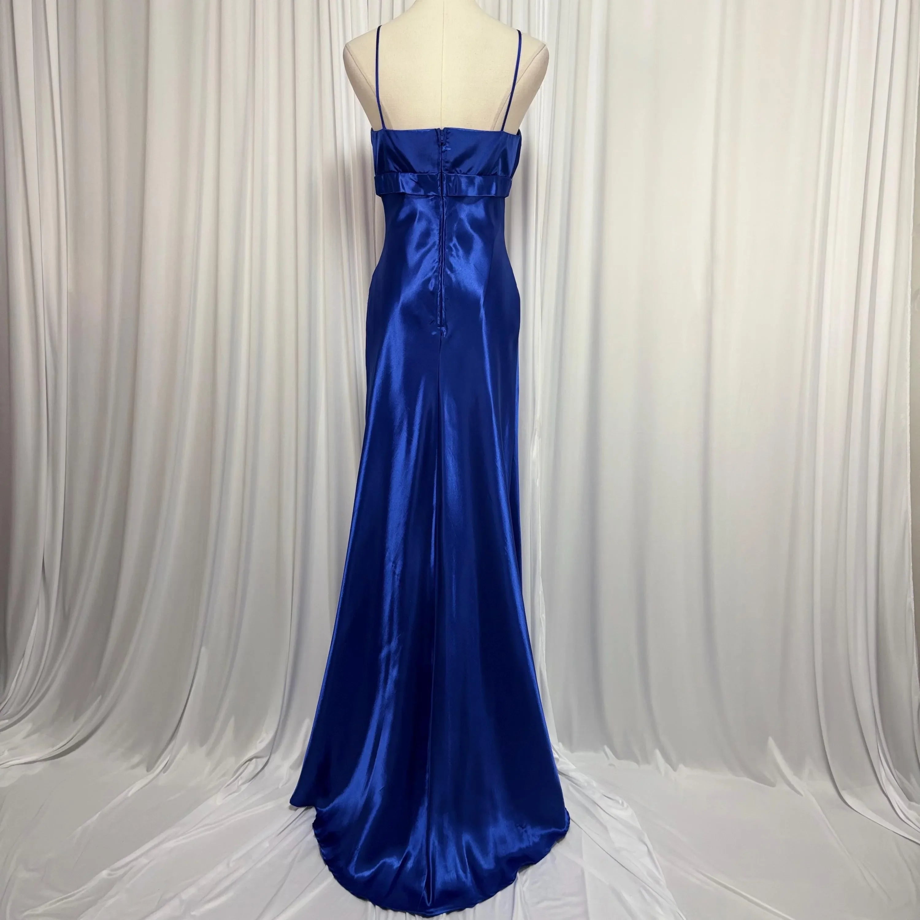Mermaid Prom Dress Showstopping Spaghetti Strap Beaded Satin In Royal Blue Floor Length Handmade