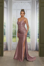 Mermaid Prom Dress Glamorous With Spaghetti Strap Lace Applique Dusty Rose Satin Floor Length Gown For Prom Night