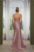 Mermaid Prom Dress Glamorous With Spaghetti Strap Lace Applique Dusty Rose Satin Floor Length Gown For Prom Night