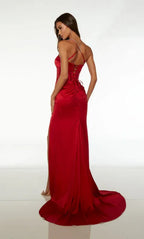 Mermaid Prom Dress For Prom Night With Corset Bodice And Ruched Satin Red Spaghetti Straps Lace Up Train Slit