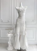 Mermaid Prom Dress With Spaghetti Straps Floral Applique Elegant Ruched Bodice And Ruffle Skirt For Prom Queens