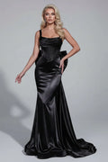 Showstopping Mermaid Prom Dress With Square Neck Corset Bodice Satin Bow And Train For Prom Night