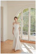 Mermaid Prom Dress Satin White Strapless Bow with 3D Floral Applique Ready To Ship For Modern Prom Queens