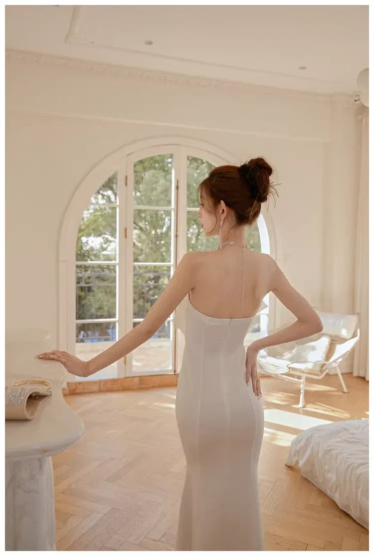 Mermaid Prom Dress Satin White Strapless Bow with 3D Floral Applique Ready To Ship For Modern Prom Queens