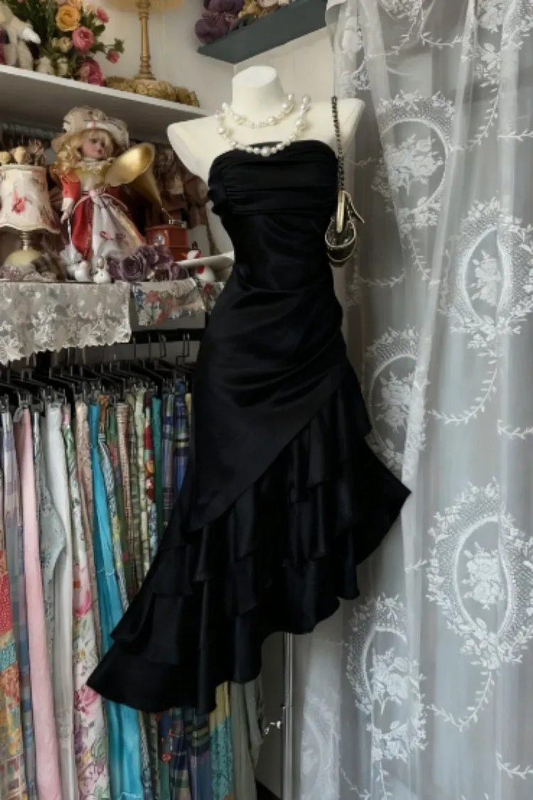 Mermaid Strapless Ruched Tiered Ruffle Hem Champagne Homecoming Dress