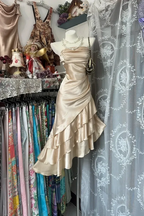 Mermaid Strapless Ruched Tiered Ruffle Hem Champagne Homecoming Dress