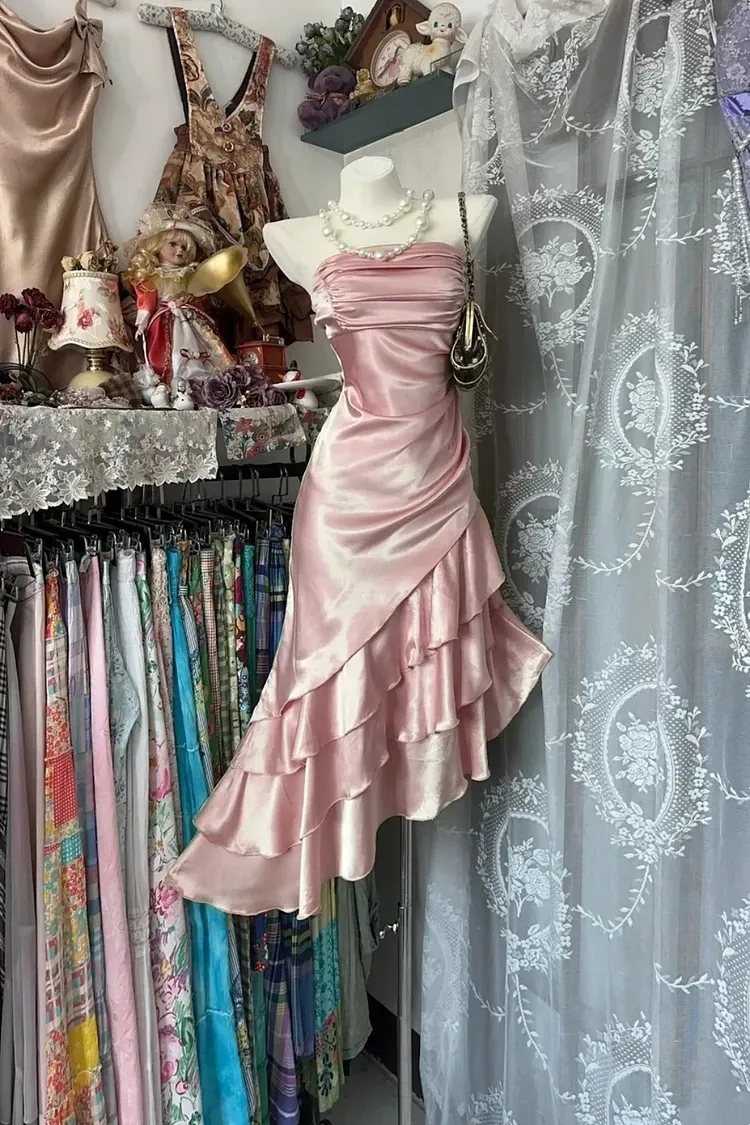 Mermaid Strapless Ruched Tiered Ruffle Hem Champagne Homecoming Dress