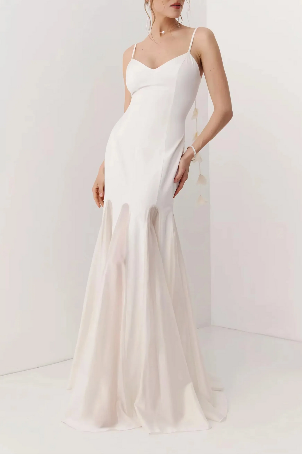 Mermaid Evening Dress White With 3D Floral Spaghetti Straps Sweetheart Neckline For Weddings And Formal Events