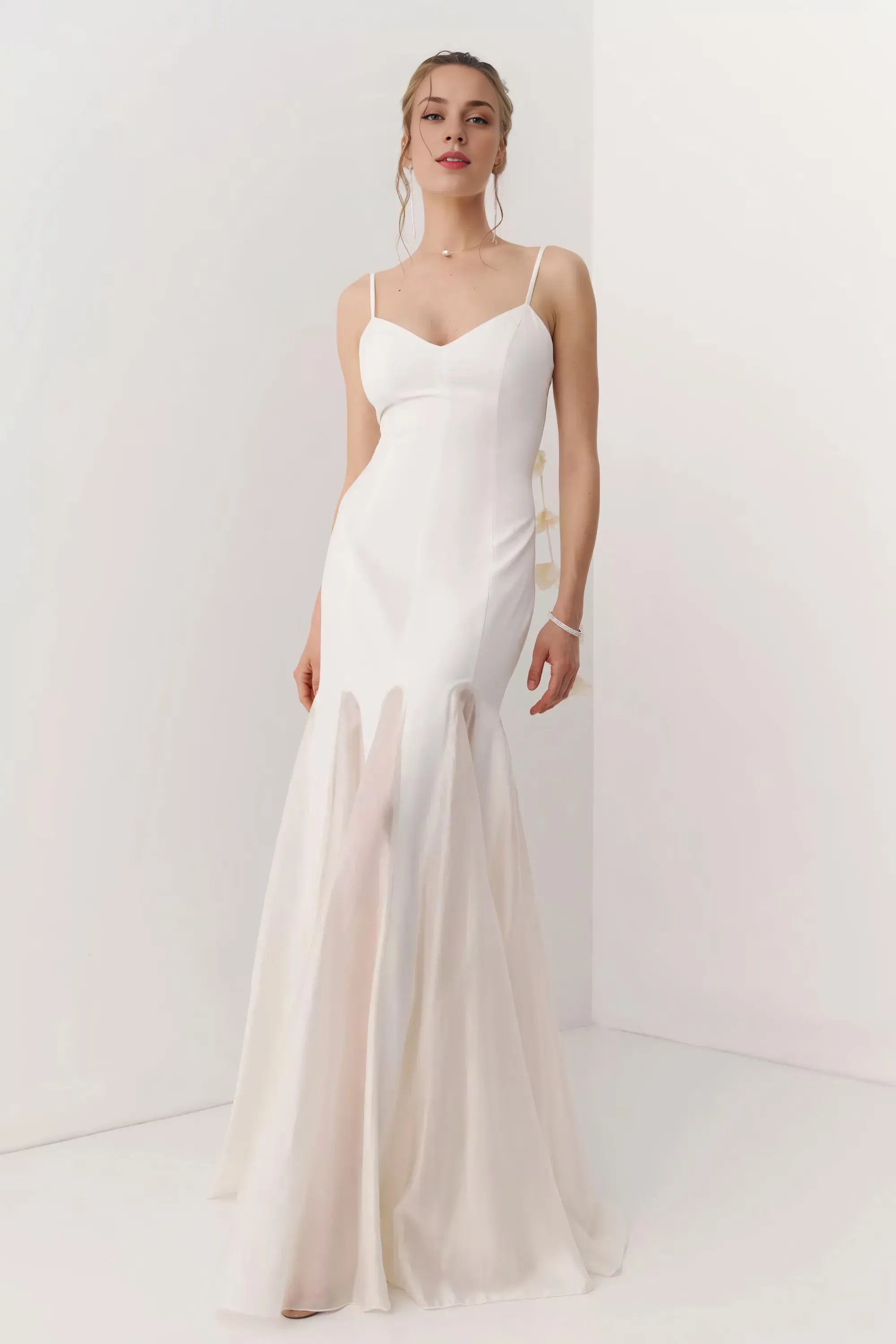 Mermaid Evening Dress White With 3D Floral Spaghetti Straps Sweetheart Neckline For Weddings And Formal Events