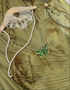 Mermaid V Neck Pleated Beaded Sage Green Train Evening Dress For Sale