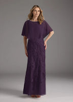Plum Dress Elegant Mermaid Vintage Dress Floor-Length Dress Cape Sleeve Keyhole Back Mother of the Bride Dress