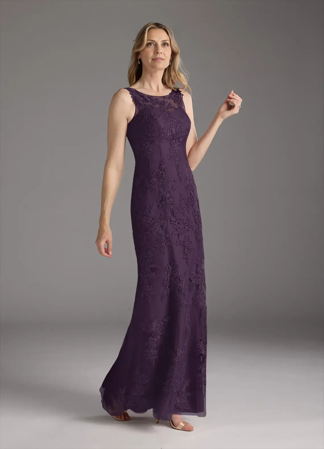 Plum Dress Elegant Mermaid Vintage Dress Floor-Length Dress Cape Sleeve Keyhole Back Mother of the Bride Dress