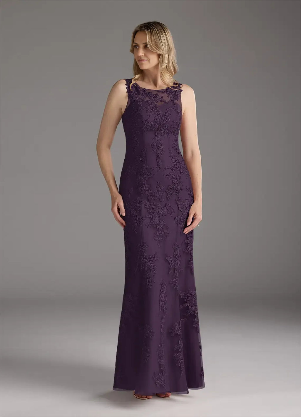 Plum Dress Elegant Mermaid Vintage Dress Floor-Length Dress Cape Sleeve Keyhole Back Mother of the Bride Dress
