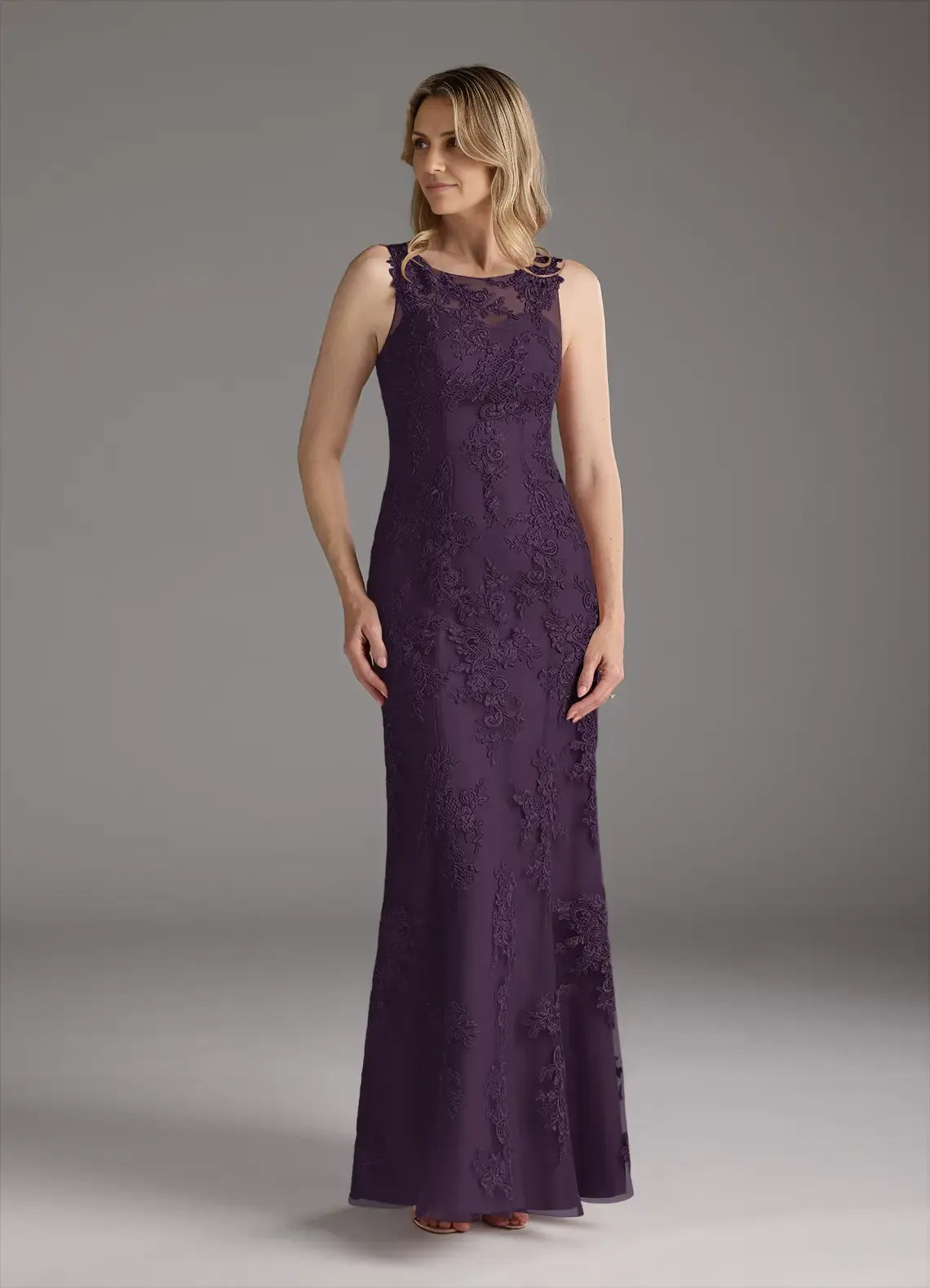 Plum Dress Elegant Mermaid Vintage Dress Floor-Length Dress Cape Sleeve Keyhole Back Mother of the Bride Dress