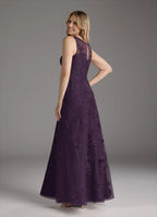 Plum Dress Elegant Mermaid Vintage Dress Floor-Length Dress Cape Sleeve Keyhole Back Mother of the Bride Dress