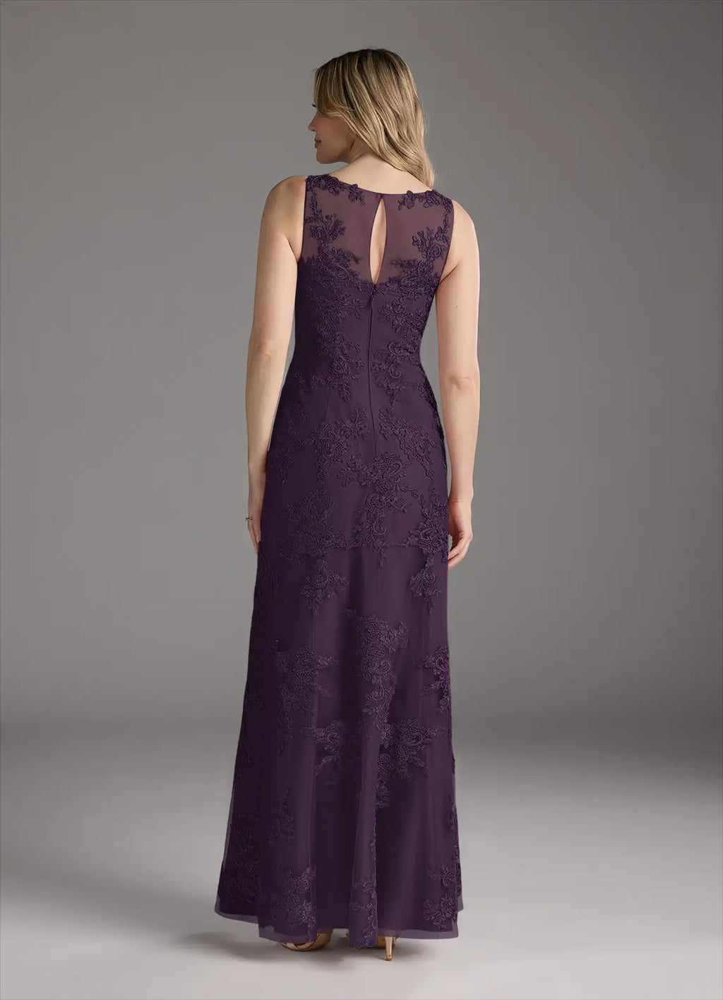 Plum Dress Elegant Mermaid Vintage Dress Floor-Length Dress Cape Sleeve Keyhole Back Mother of the Bride Dress