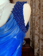 Mermaid Cowl Neck Beaded Pleated Royal Blue Maxi Evening Dress