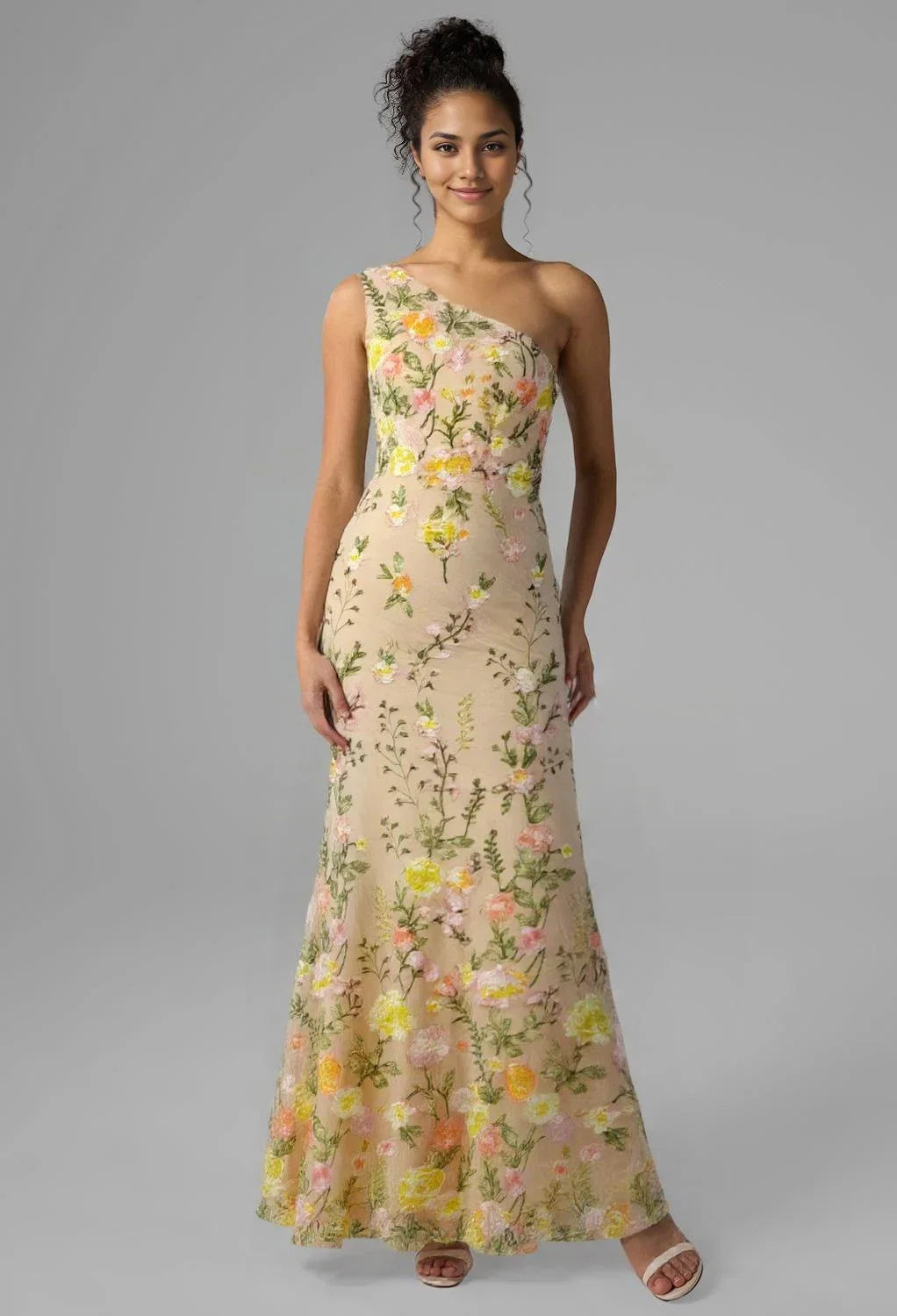Mermaid One Shoulder Floor Length Prom Dresses Sleeveless Embroidered Flowers Affordable Evening Dresses