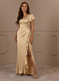 Dress Champagne Mermaid V-Neck Pleated Mother Of The Bride Evening Dress Fashion Flutter Sleeve Mother Of The Groom Dresses
